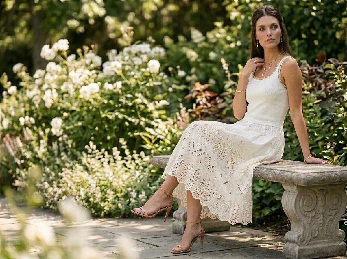 Ivory Eyelet Sweater Combo Midi Dress