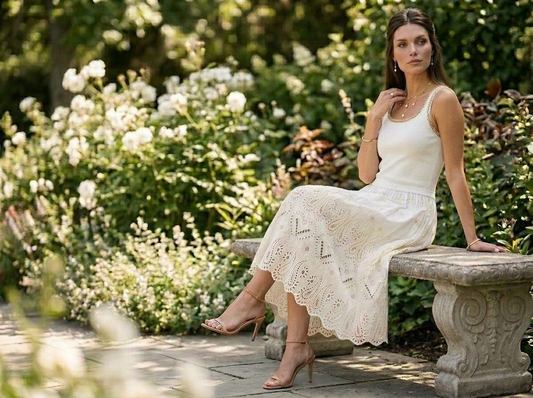 Ivory Eyelet Sweater Combo Midi Dress