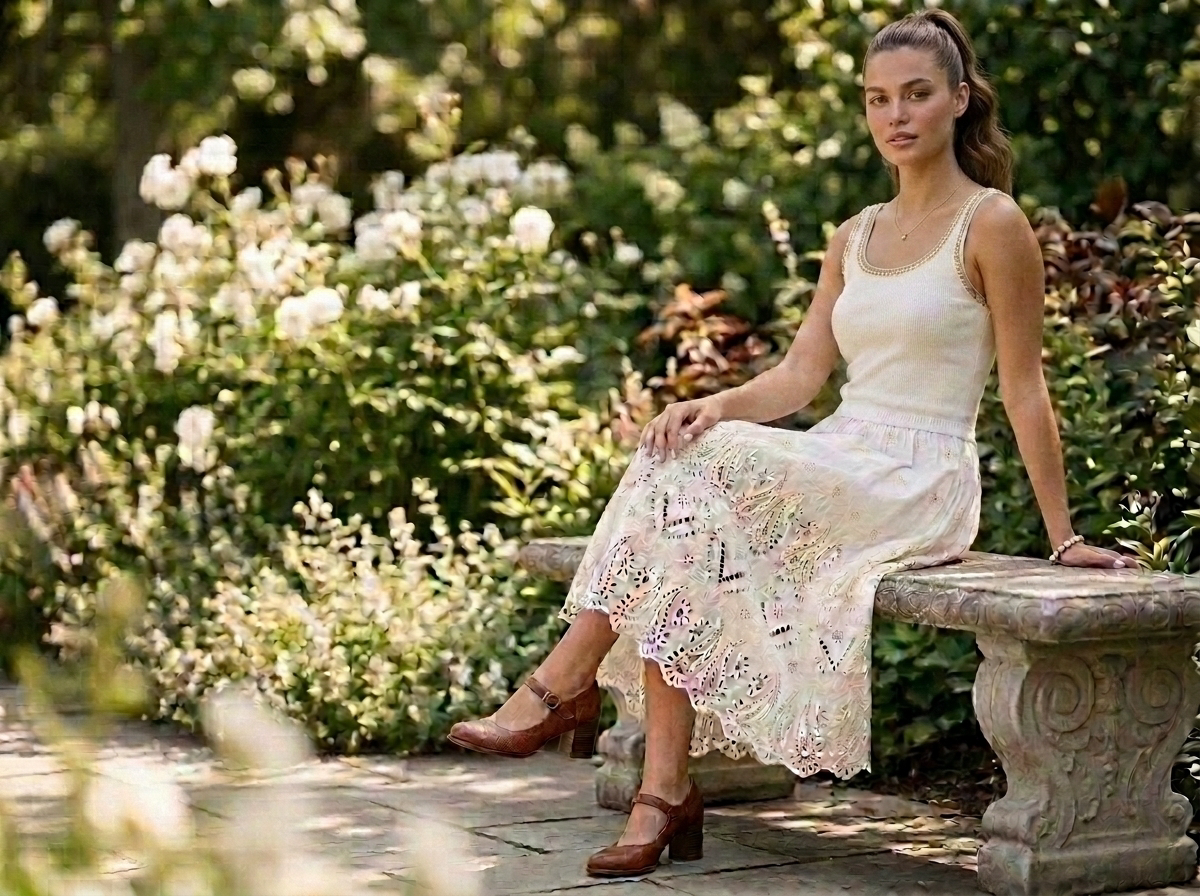 Ivory Eyelet Sweater Combo Midi Dress