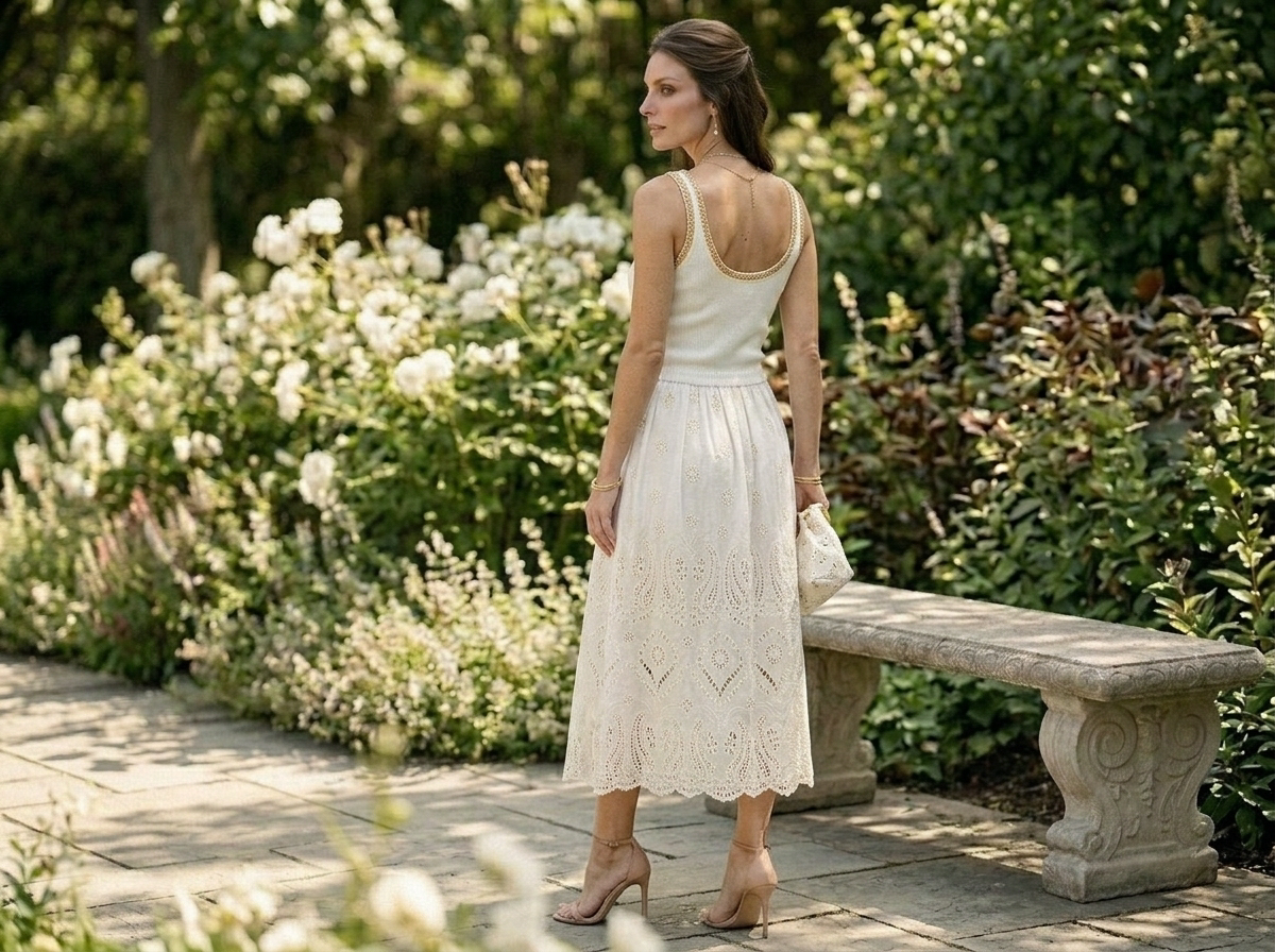 Ivory Eyelet Sweater Combo Midi Dress