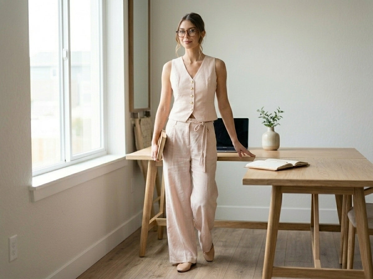 Blush Luxe Gold Button Peplum Vest Set