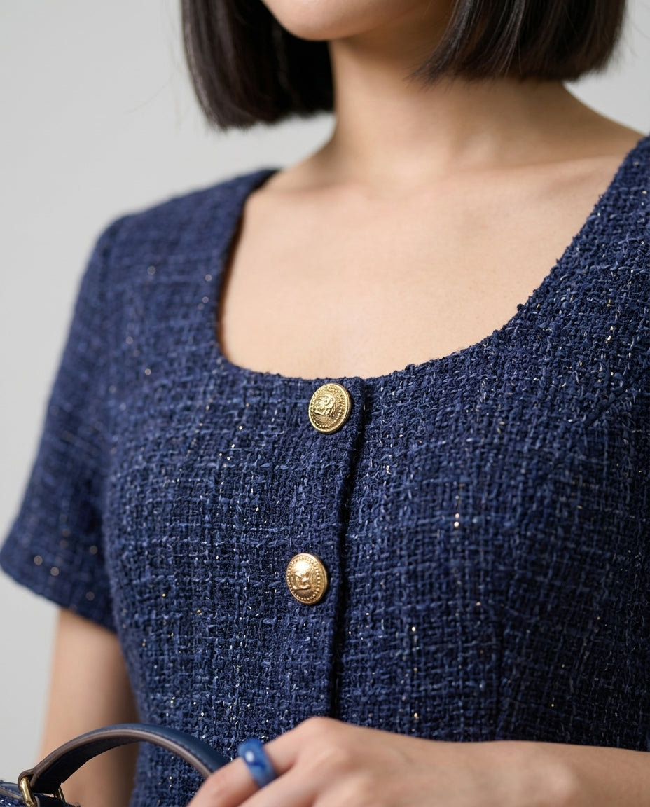 Midi Dress — Tweed Texture Macro | Generated by Modelize