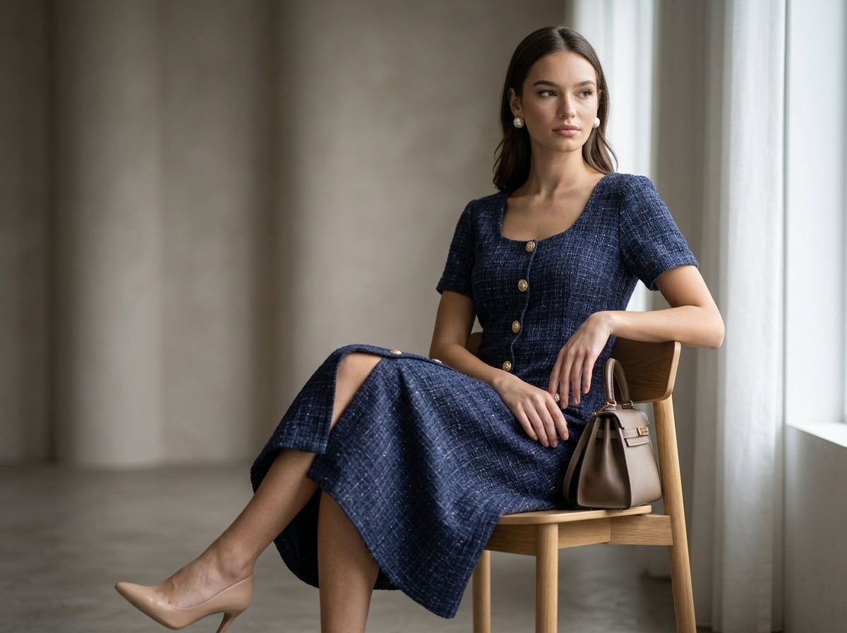 Midi Dress — On Model - Seated | Generated by Modelize