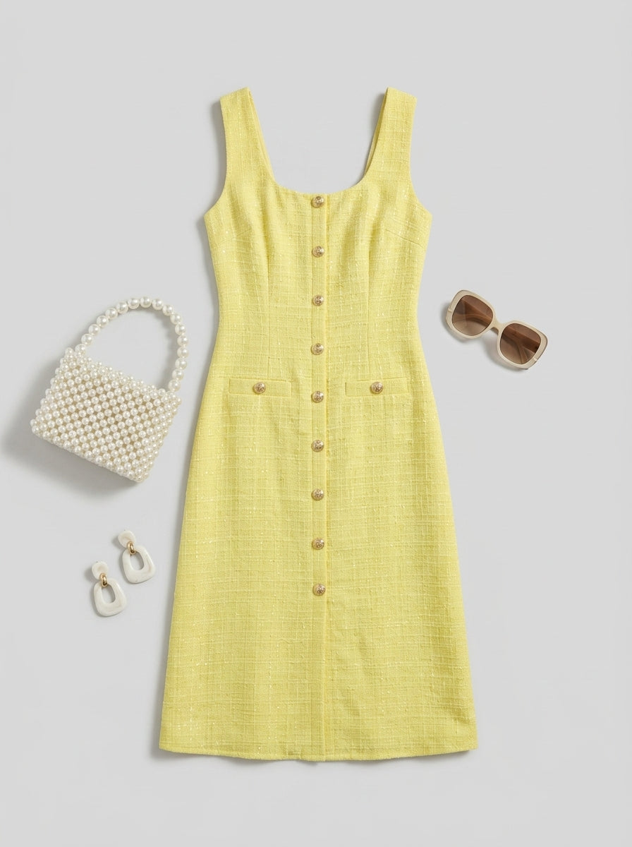 Sleeveless midi dress — Styled Accessory Flat Lay | Generated by Modelize