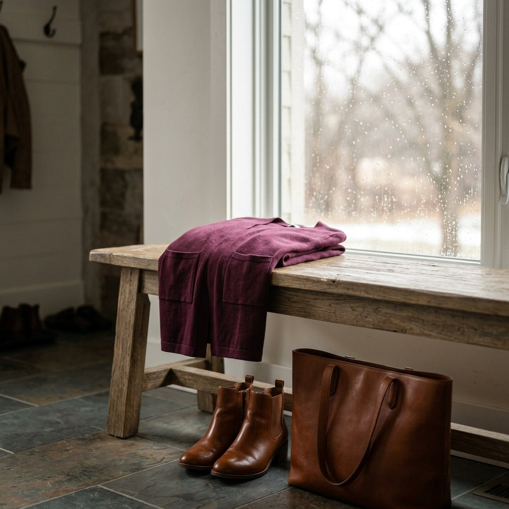 Open-front cardigan — Winter Entryway Scene | Generated by Modelize