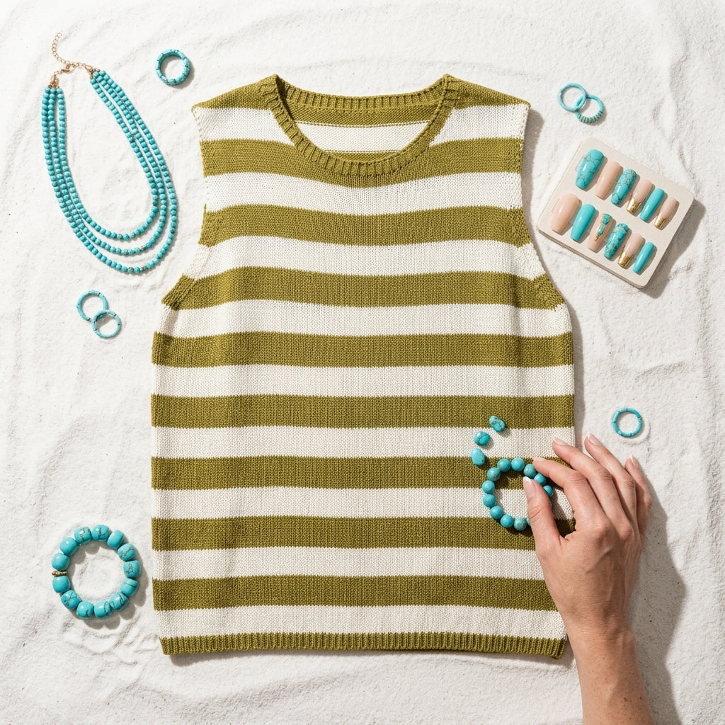 Sleeveless knit top — Coastal Flat Lay | Generated by Modelize