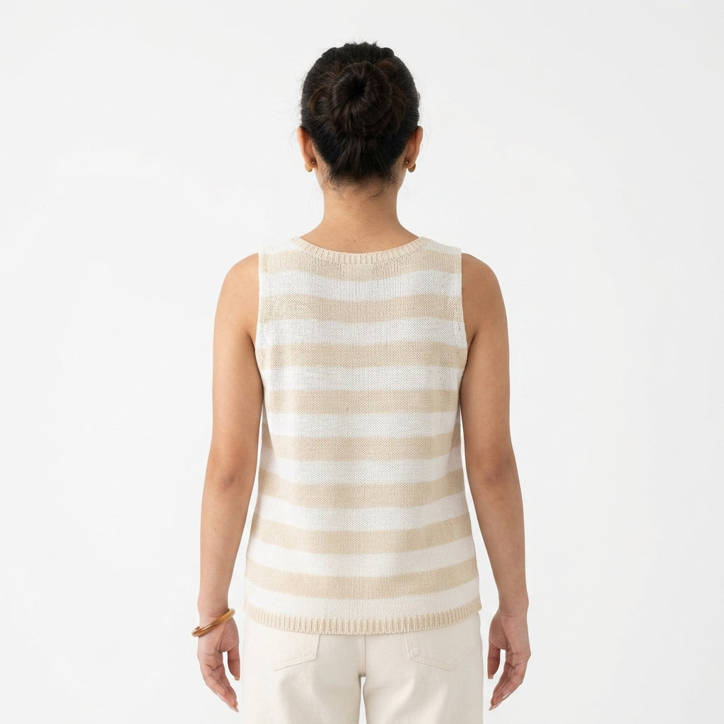 Sleeveless knit tank top — Studio Back View | Generated by Modelize