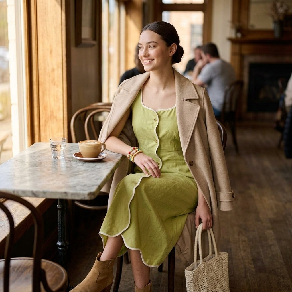 Midi dress — Lifestyle - Cafe Outfit | Generated by Modelize