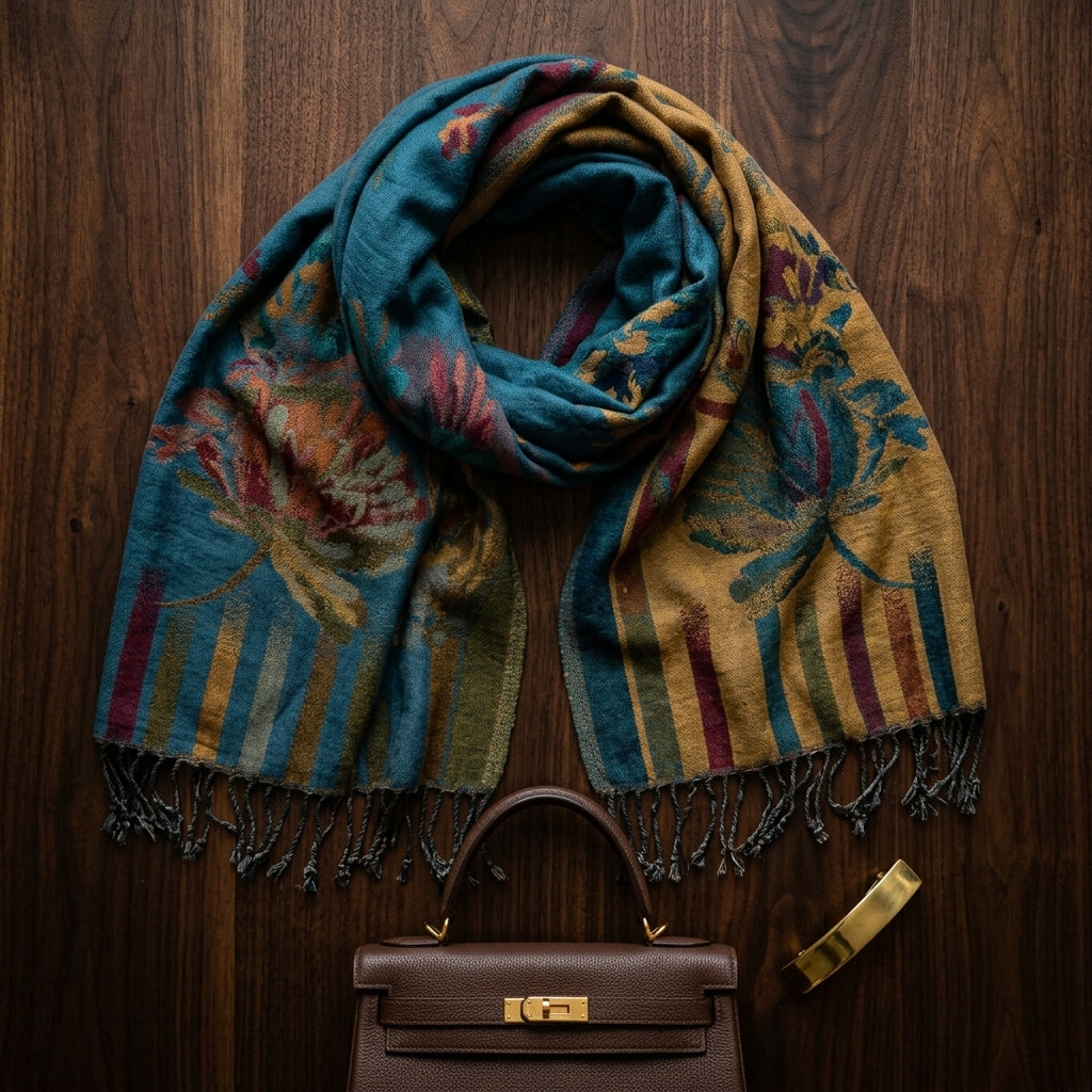 Reversible pashmina scarf — Reversible Flat Lay | Generated by Modelize