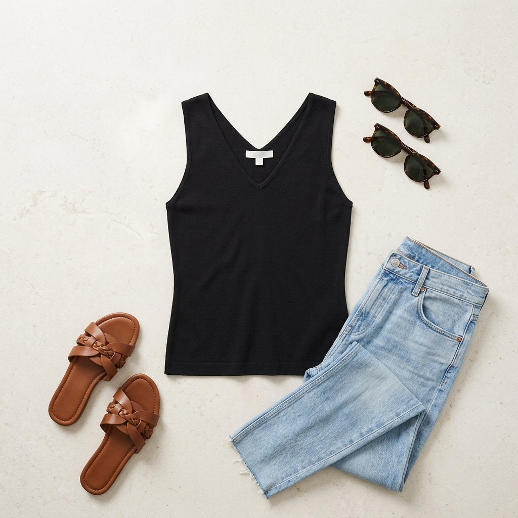 Sleeveless knit top — Flat Lay - Styled | Generated by Modelize