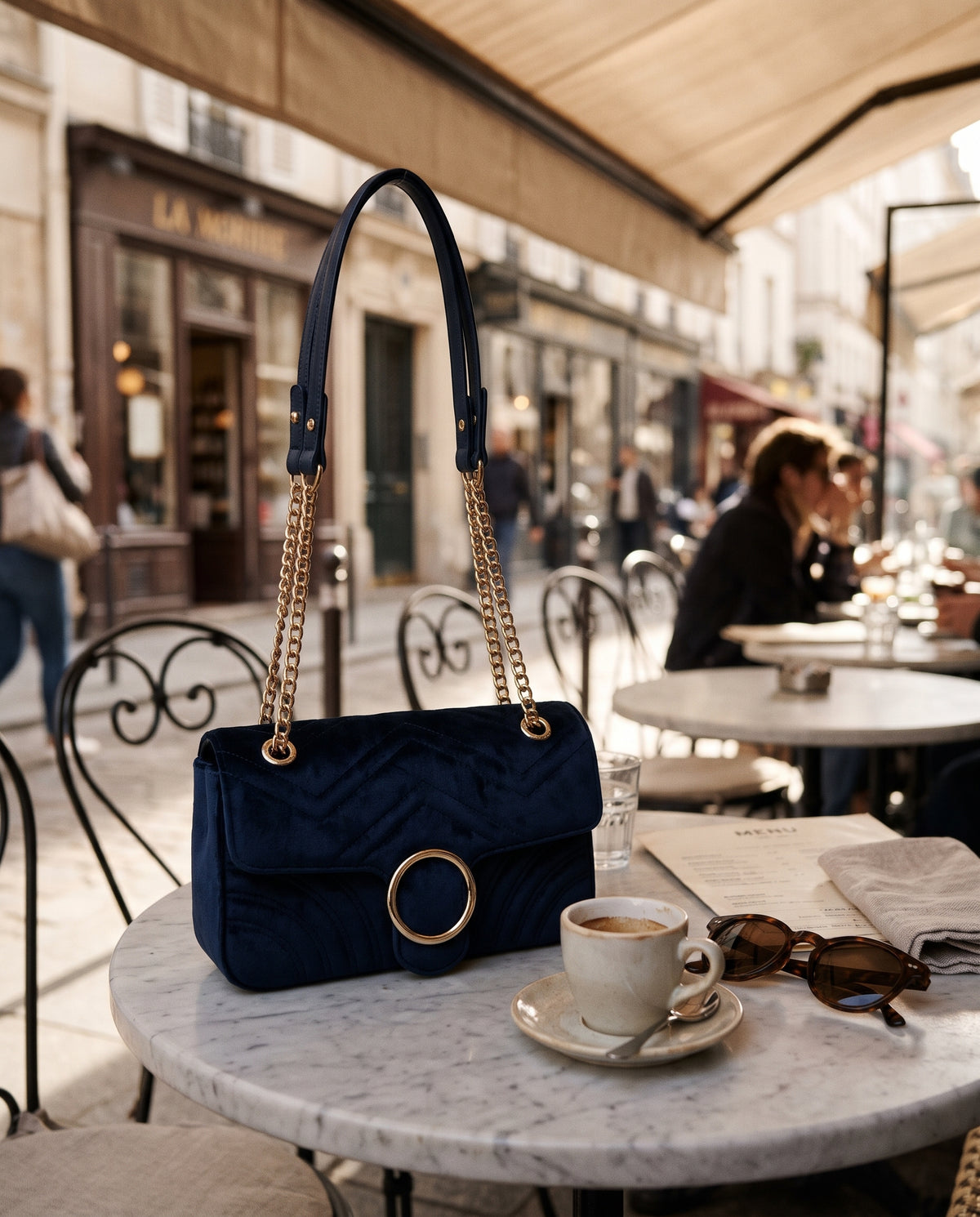 Crossbody Bag — Cafe Table Lifestyle | Generated by Modelize
