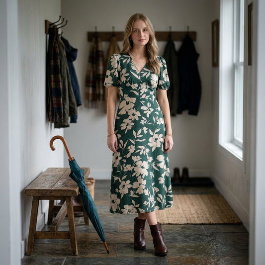 Midi Dress — Rainy Day Entryway | Generated by Modelize