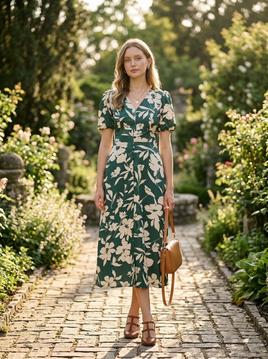 Midi Dress — On Model - Outdoor | Generated by Modelize
