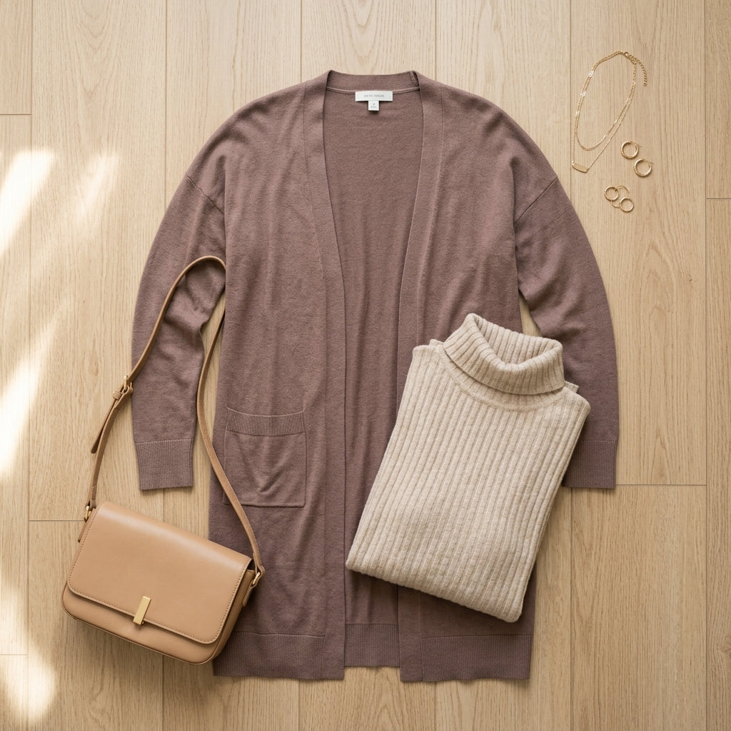 Longline cardigan — Curated Flat Lay | Generated by Modelize