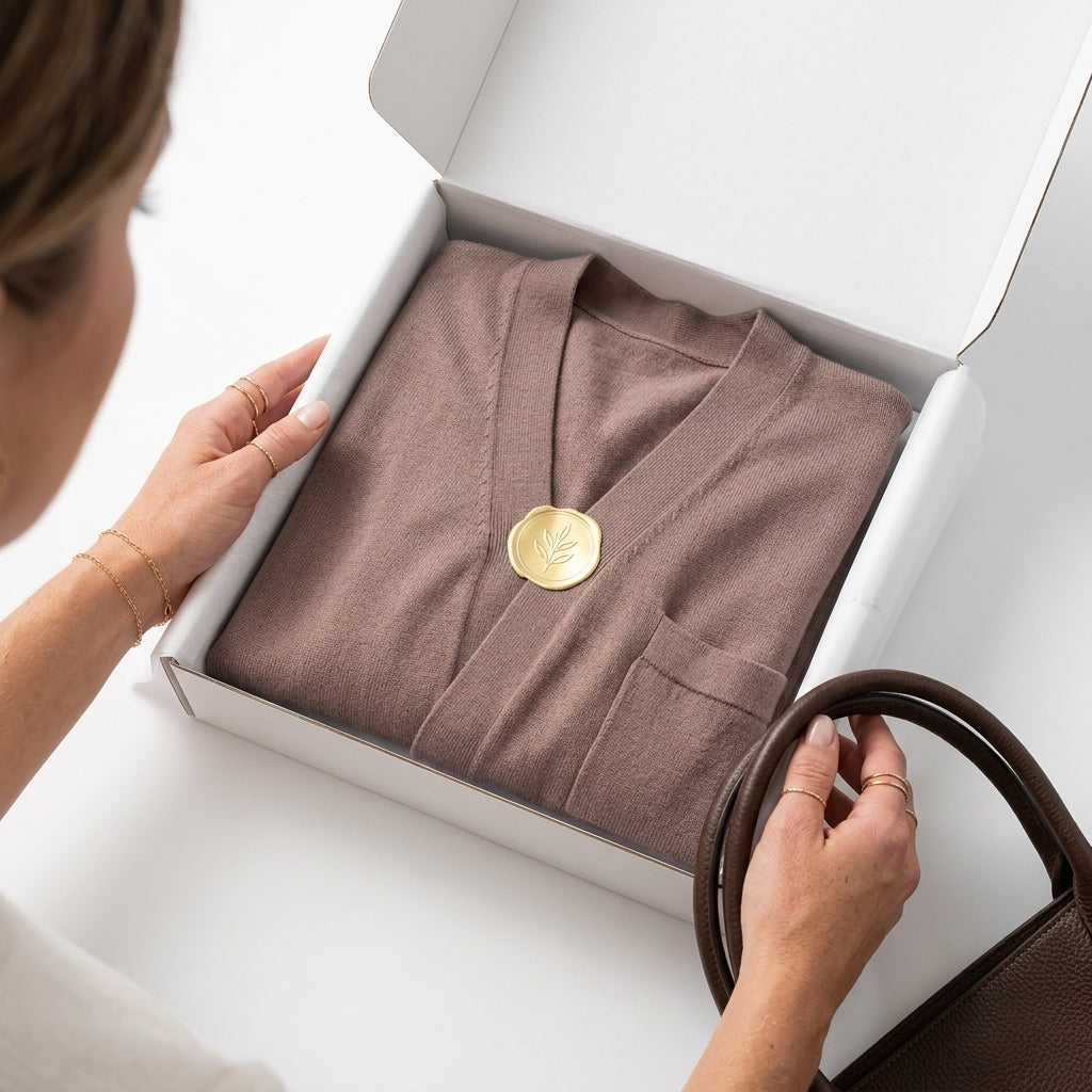Longline open-front cardigan — Premium Packaging | Generated by Modelize