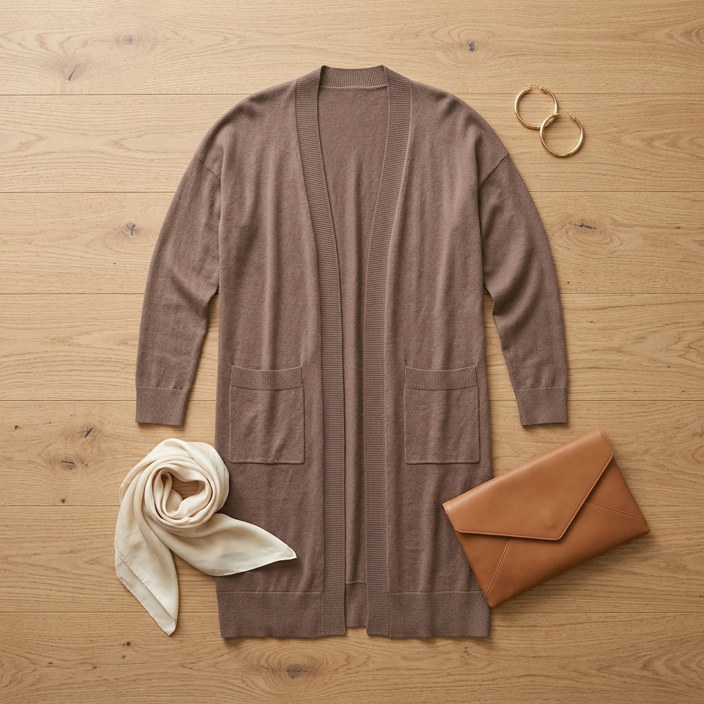 Longline open-front cardigan — Curated Flat Lay | Generated by Modelize