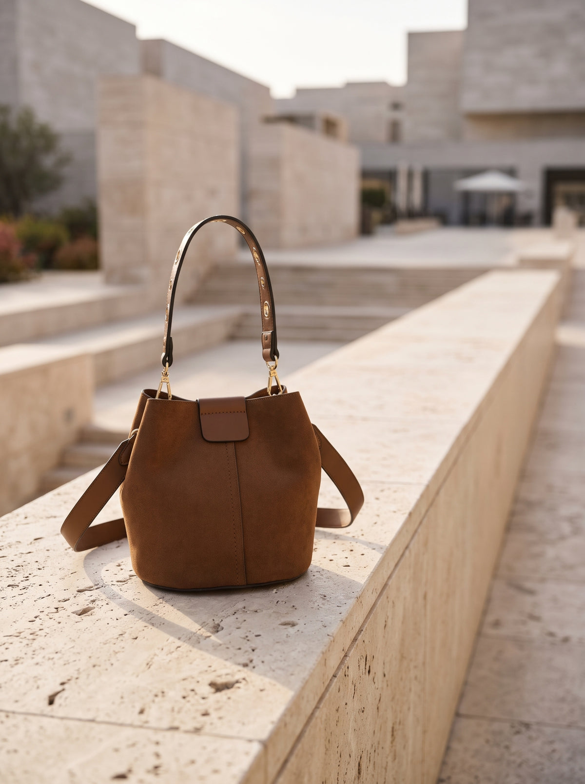 Bucket Bag — Architectural Plaza Lifestyle | Generated by Modelize