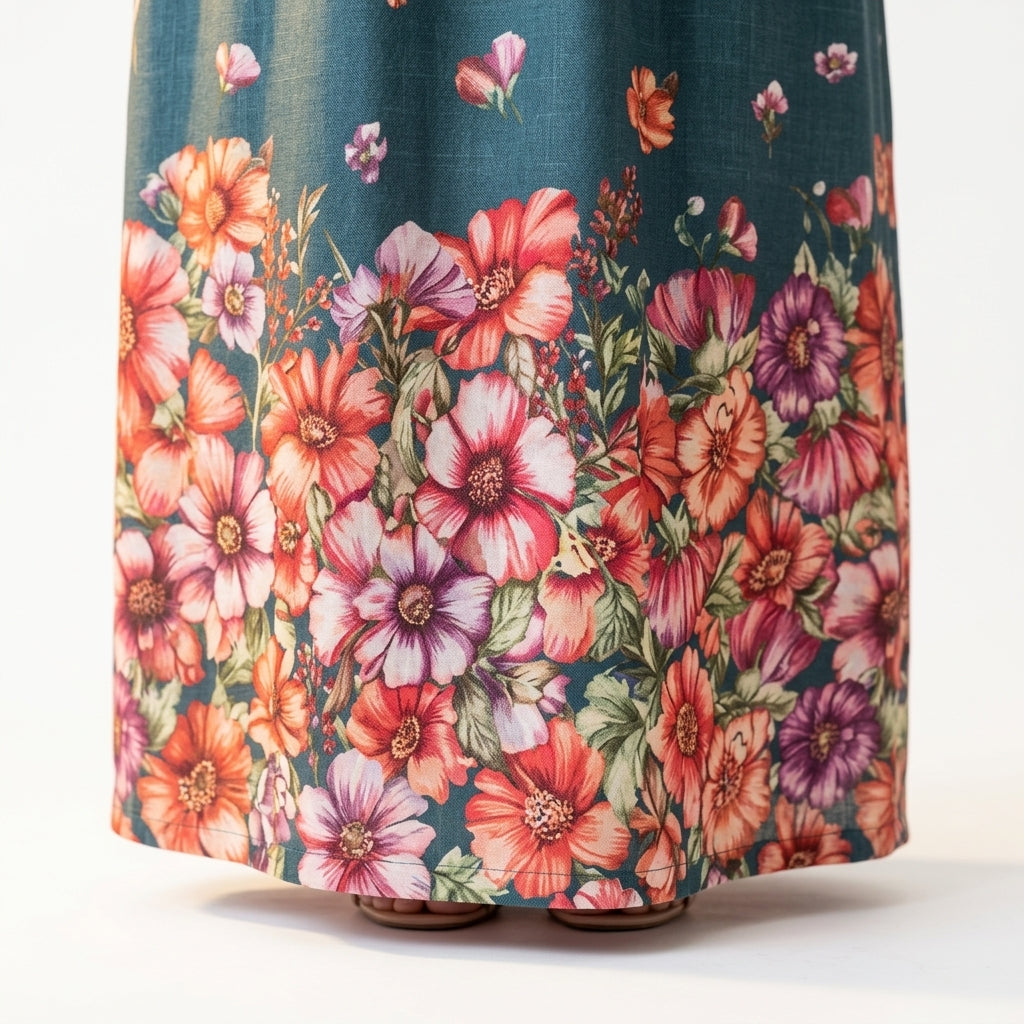 Maxi Dress — Floral Hem Detail | Generated by Modelize