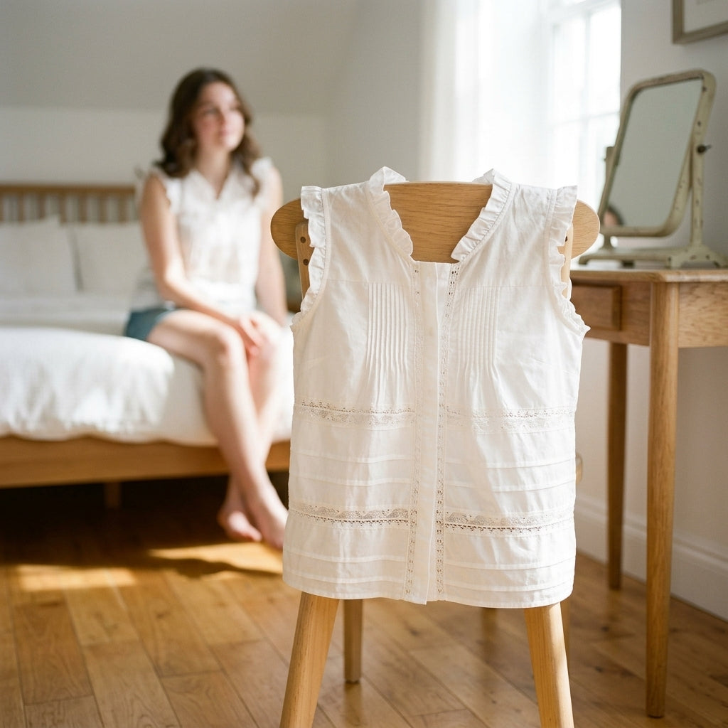 Sleeveless Blouse — Lifestyle Bedroom Scene | Generated by Modelize
