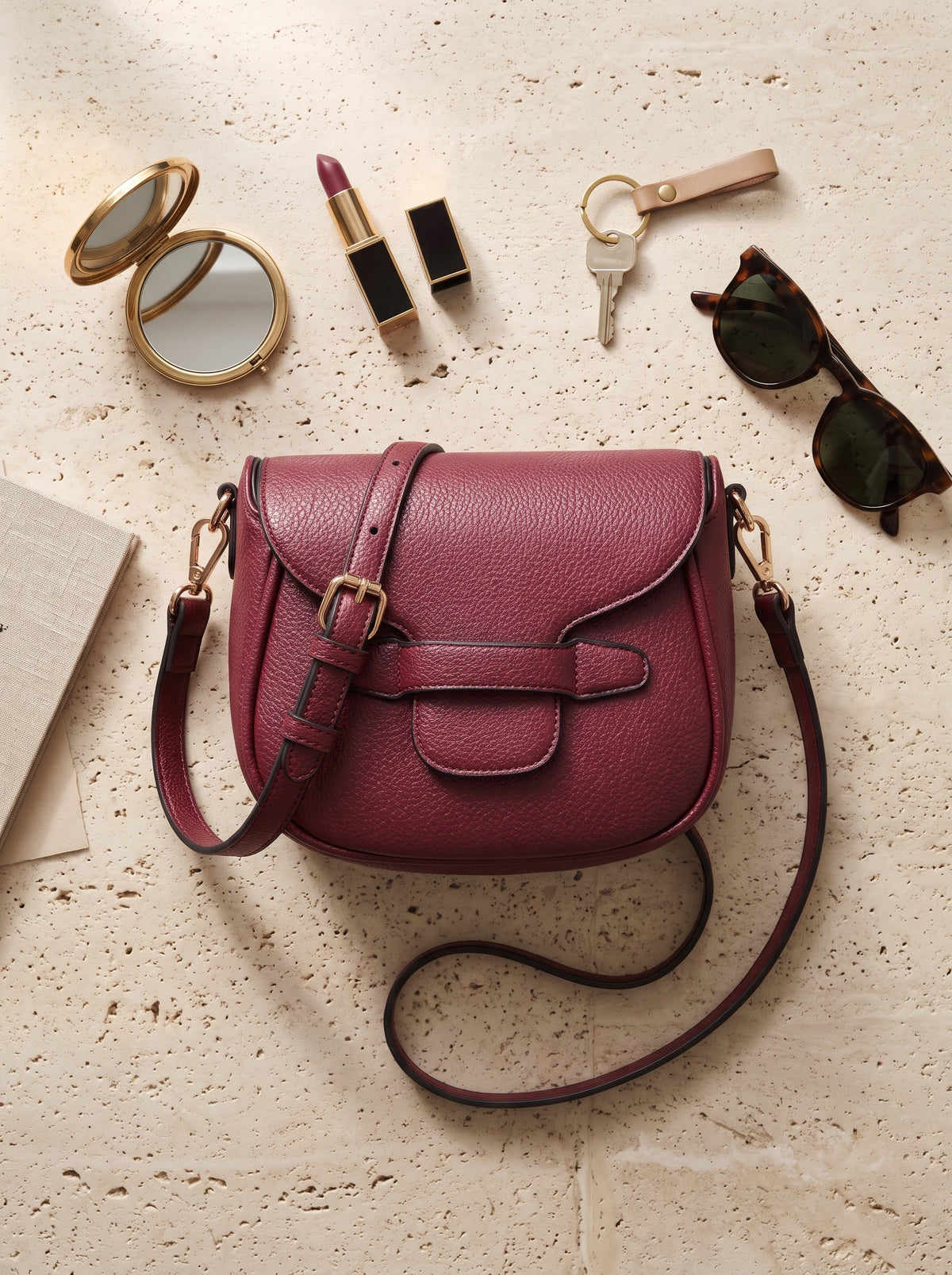 Crossbody Bag — Everyday Essentials Flat Lay | Generated by Modelize