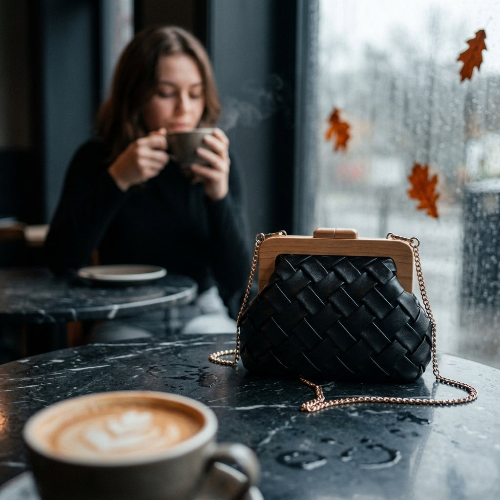Clutch Bag — Rainy Cafe Lifestyle | Generated by Modelize
