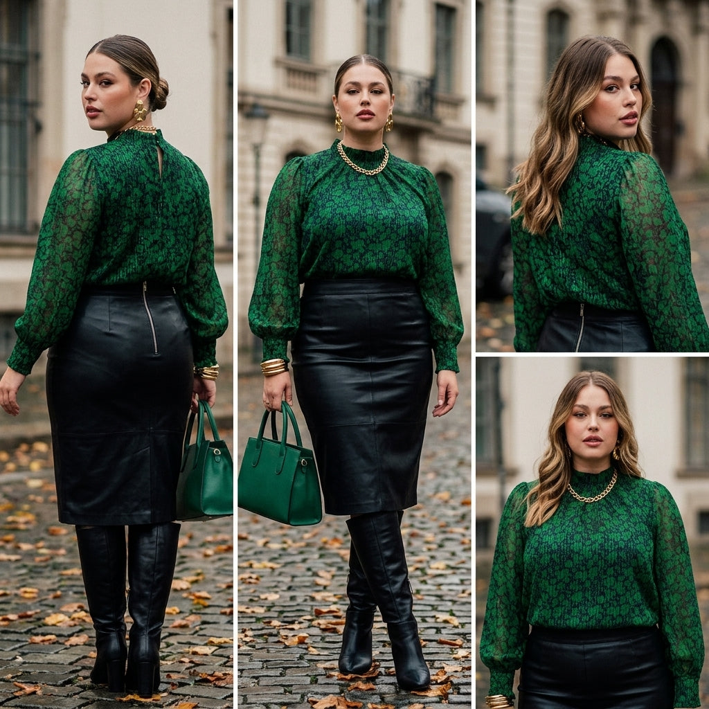 Mock neck blouse — Lifestyle - Jewelry Styled | Generated by Modelize