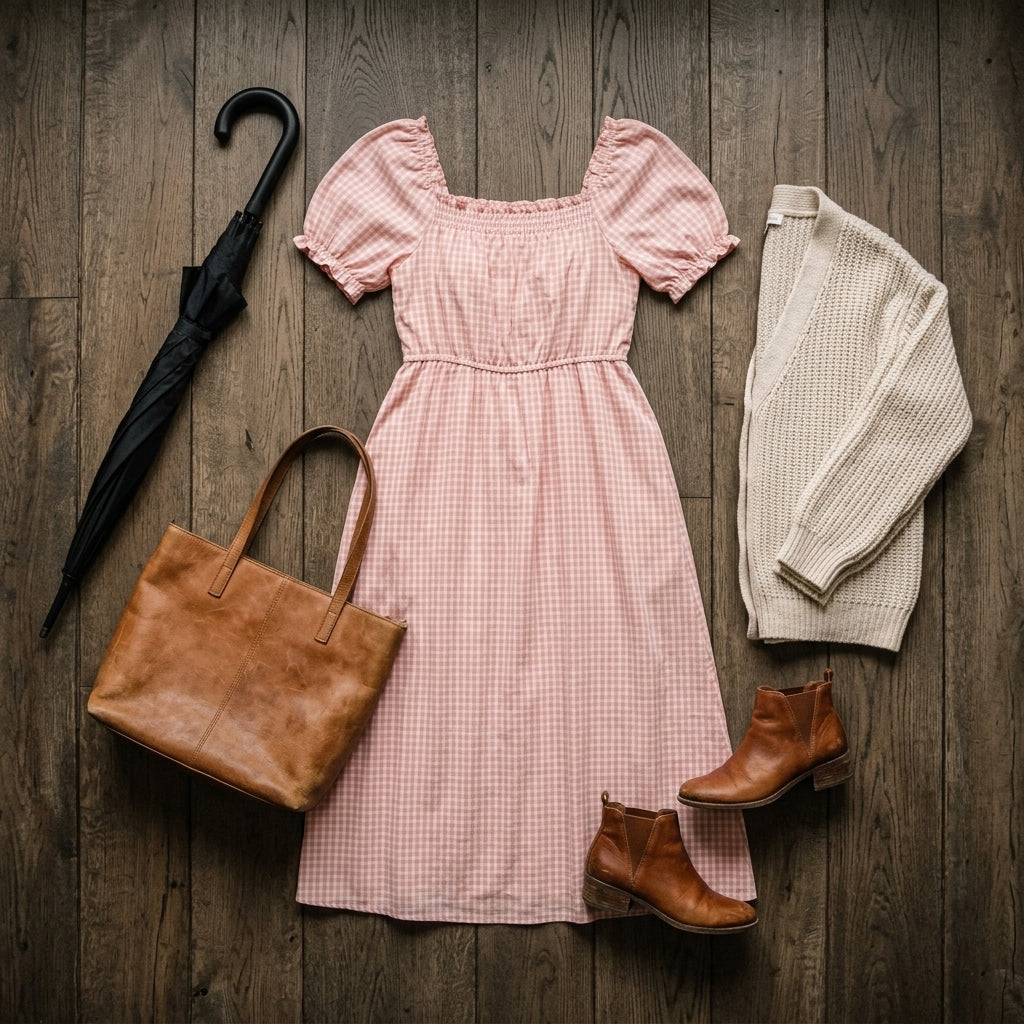 Maxi Dress — Rainy Day Flat Lay | Generated by Modelize