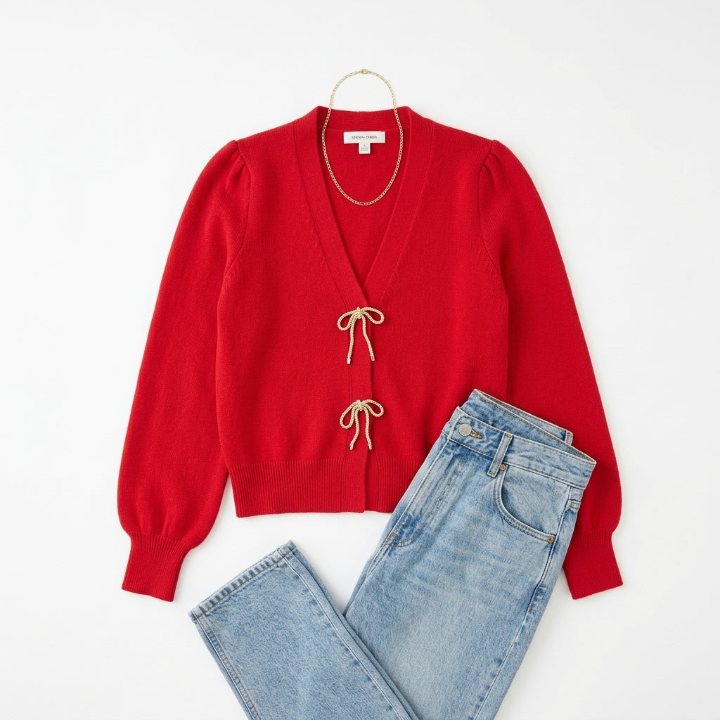 Knit Cardigan — Casual Denim Flat Lay | Generated by Modelize