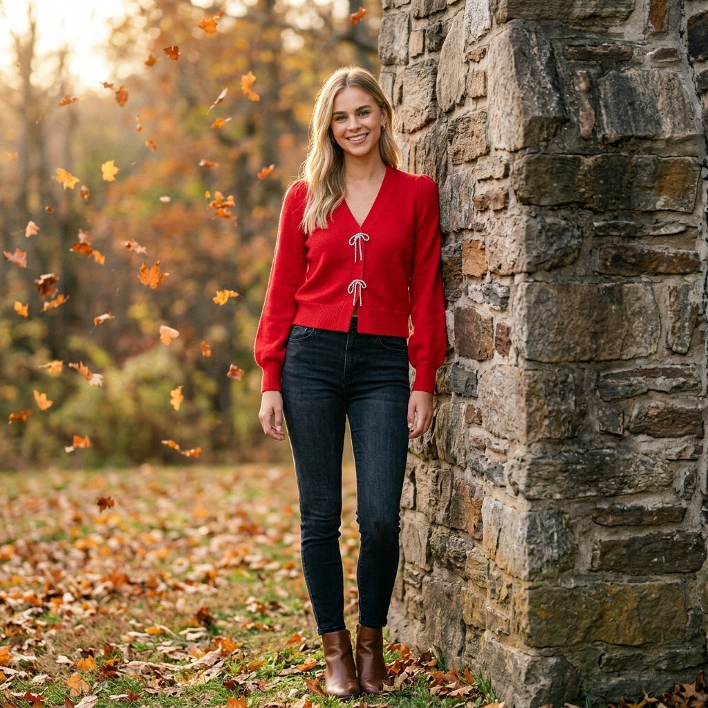 Knit Cardigan — On Model - Outdoor | Generated by Modelize