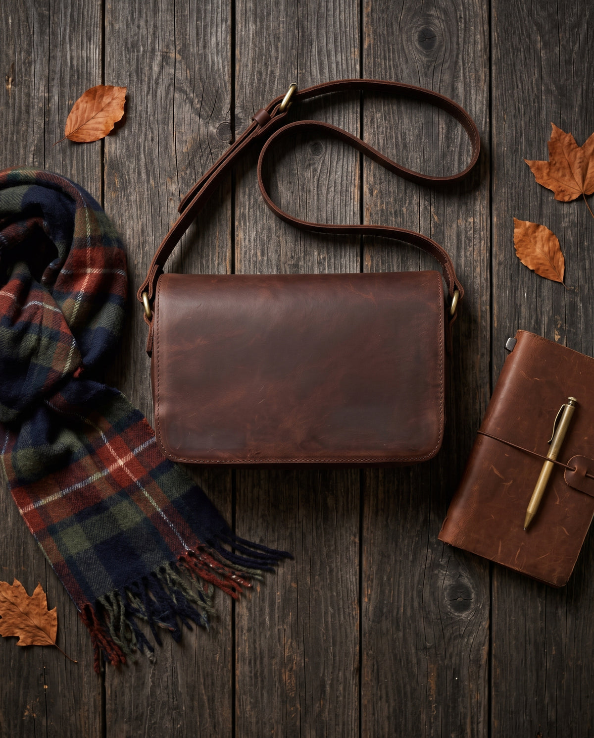 Crossbody Bag — Autumn Flat Lay Essentials | Generated by Modelize