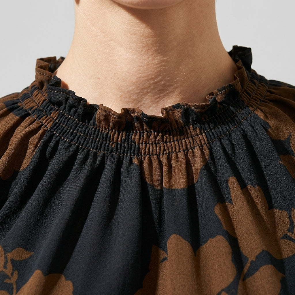 Drape sleeve floral blouse — Neckline Detail | Generated by Modelize