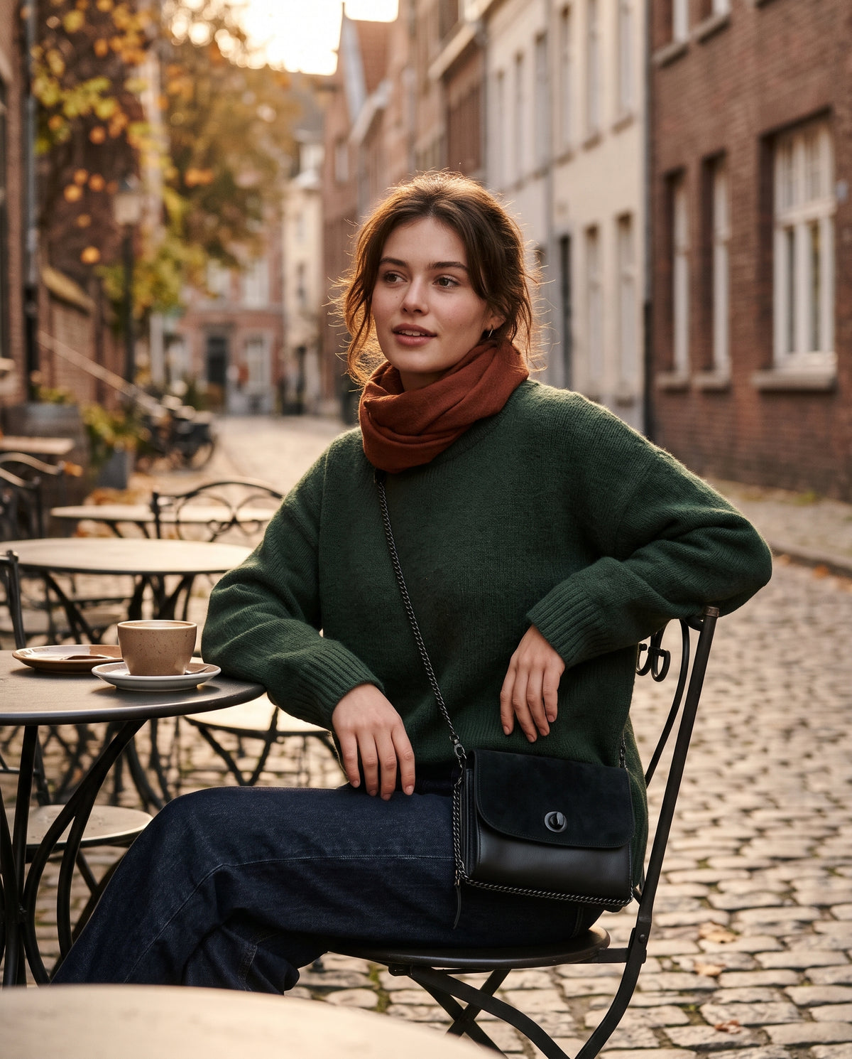 Crossbody Bag — Street Cafe Table Display | Generated by Modelize