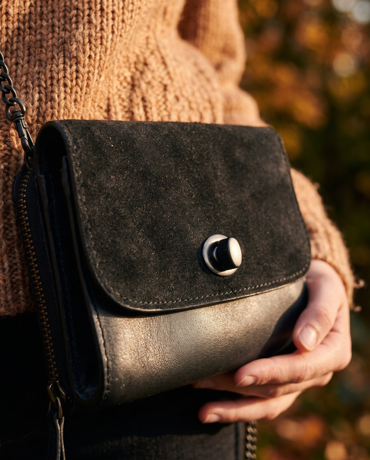Crossbody Bag — Dual-Texture & Hardware Macro | Generated by Modelize