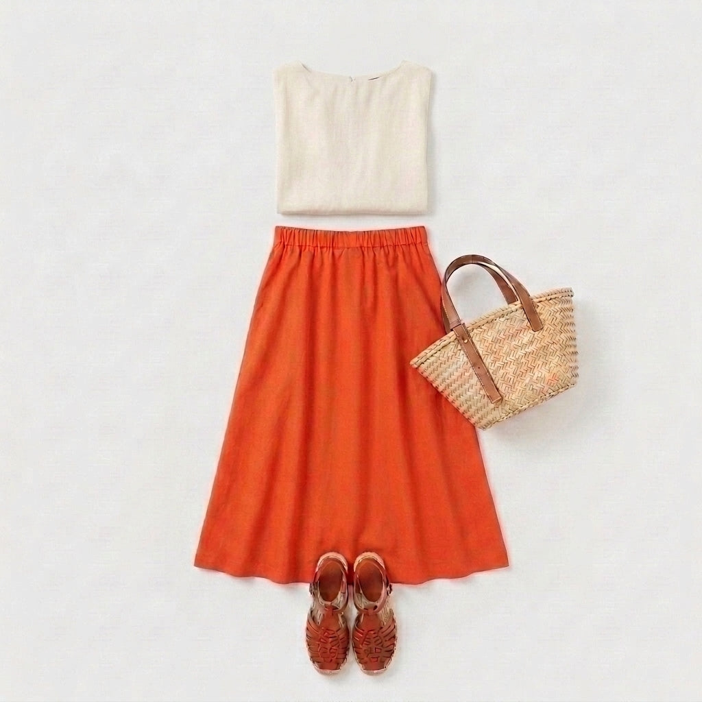 Everyday Cotton Button-Front Midi Skirt — Flat Lay - Back | Generated by Modelize