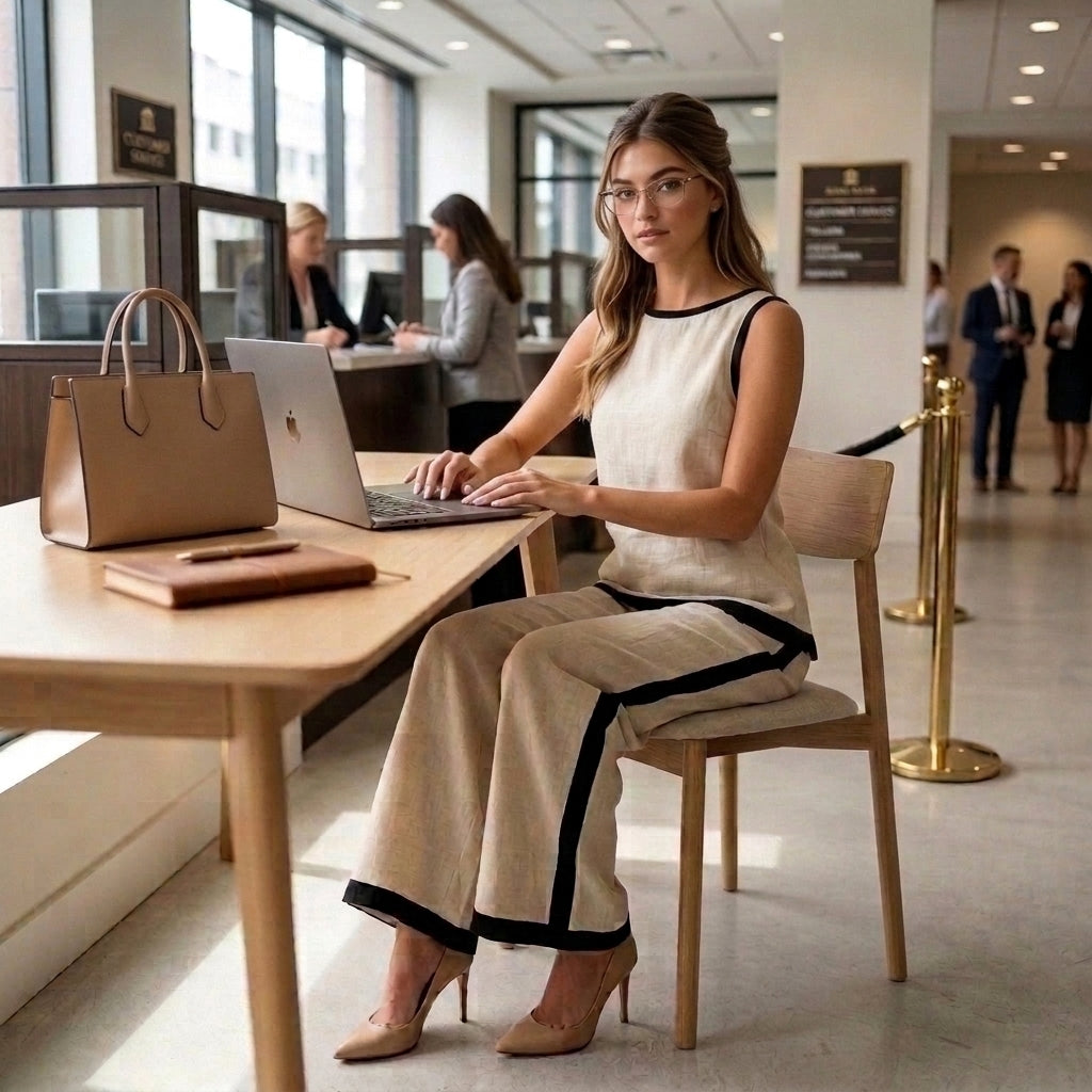 The Monaco Contrast Linen set — Lifestyle - Workspace | Generated by Modelize