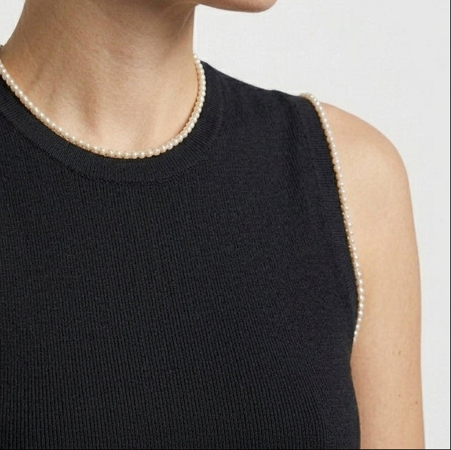 Pearl Trim Knit Sweater Top