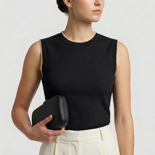 Pearl Trim Knit Sweater Top