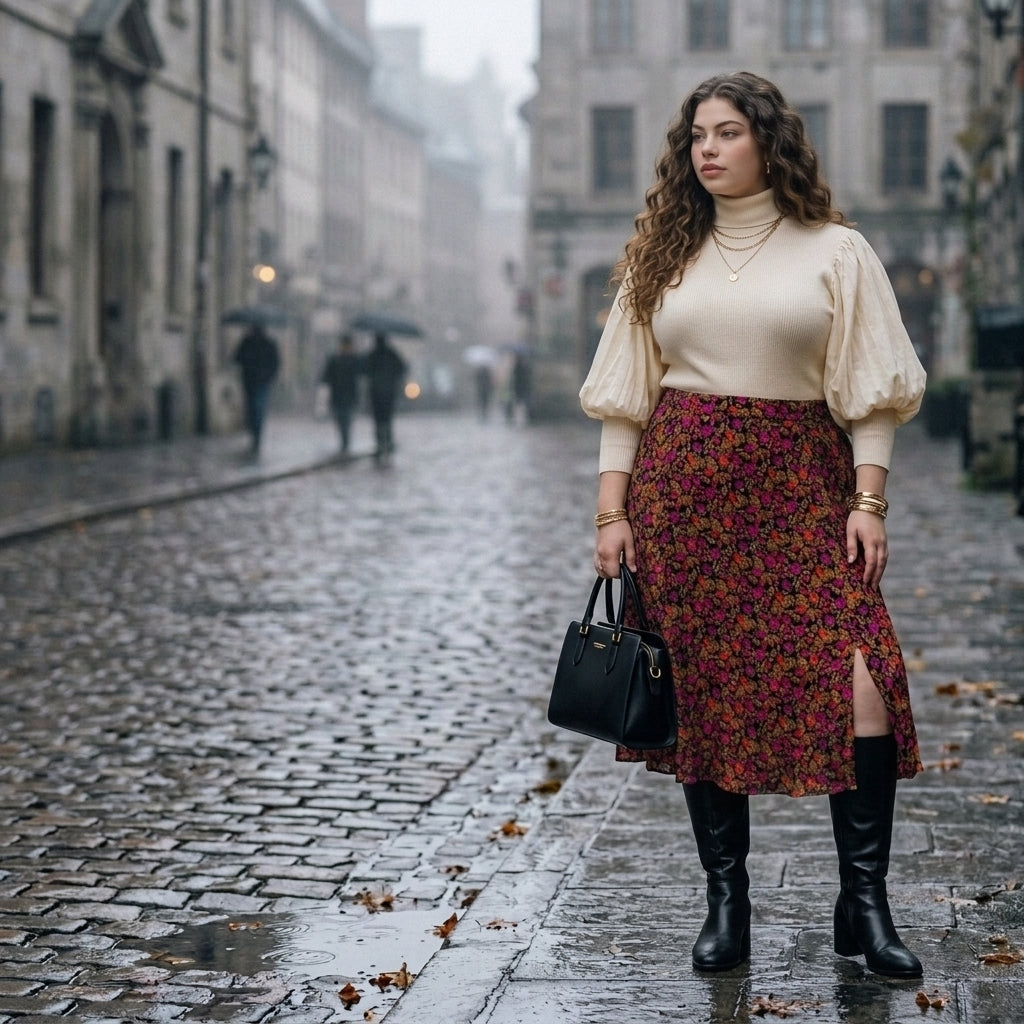 Pleated Print Midi Skirt