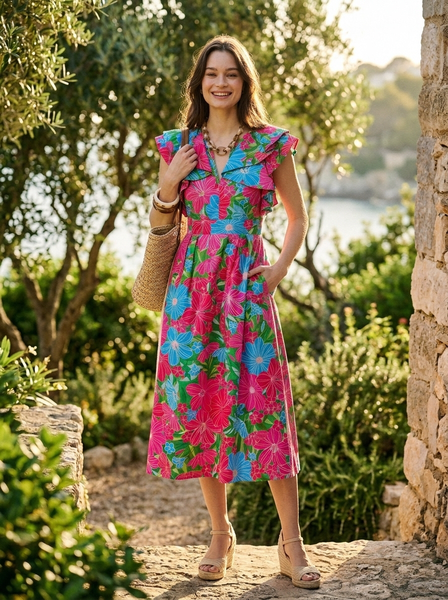Santana Tie Back Midi Dress Mervy Floral