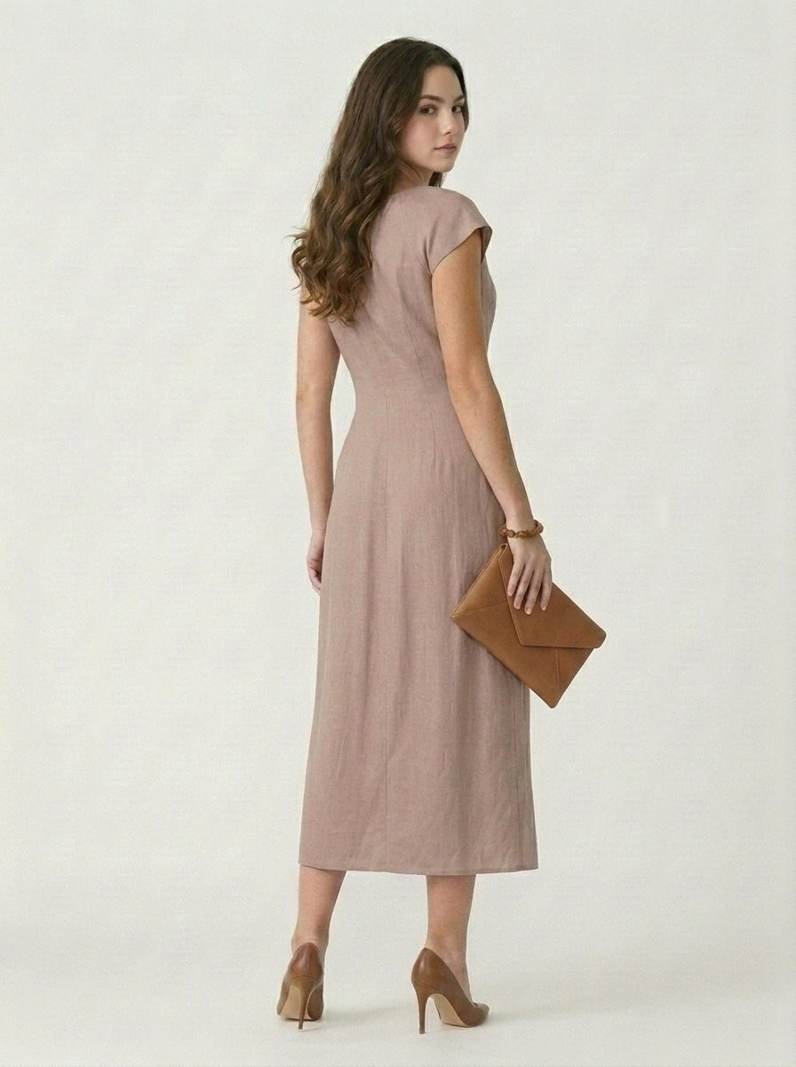 Solid Dolman Cap Sleeve Midi Wrap Dress
