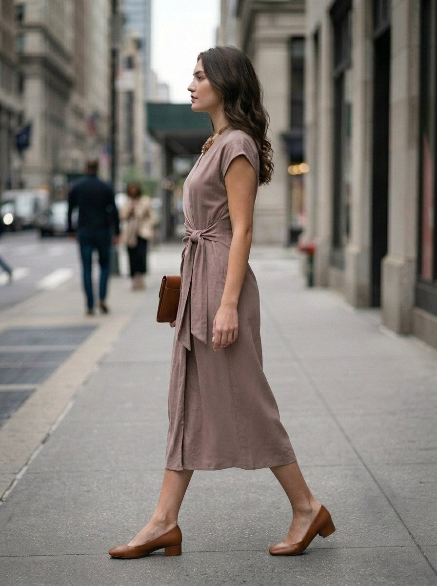 Solid Dolman Cap Sleeve Midi Wrap Dress
