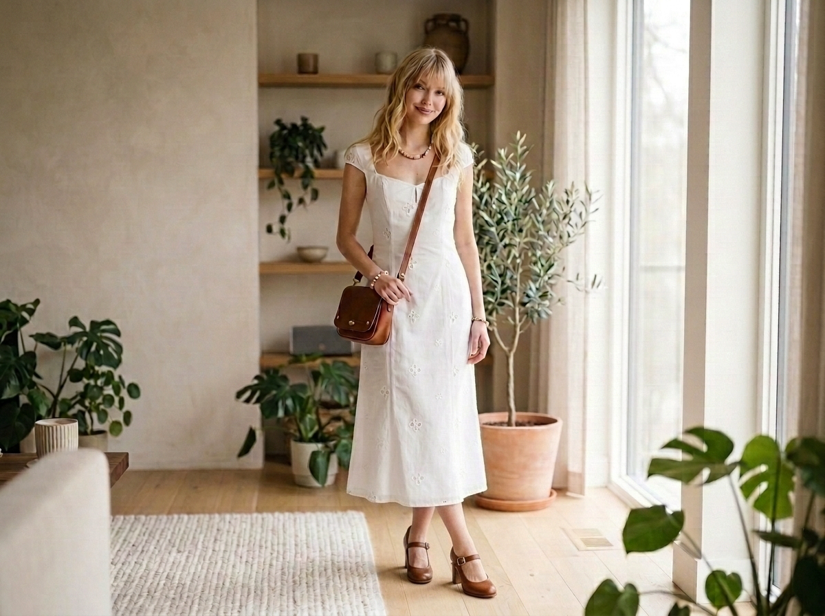 Woven Embroidery Eyelet White Dress