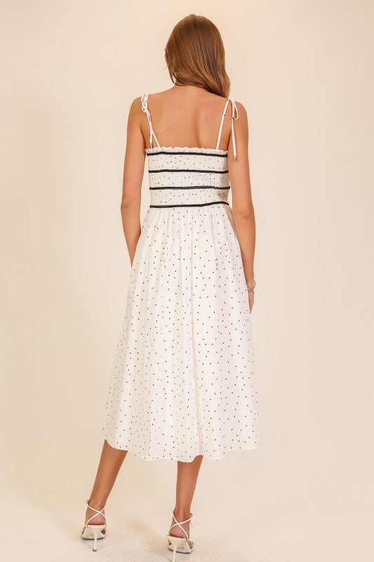 Smocked Polka Dot Midi Dress
