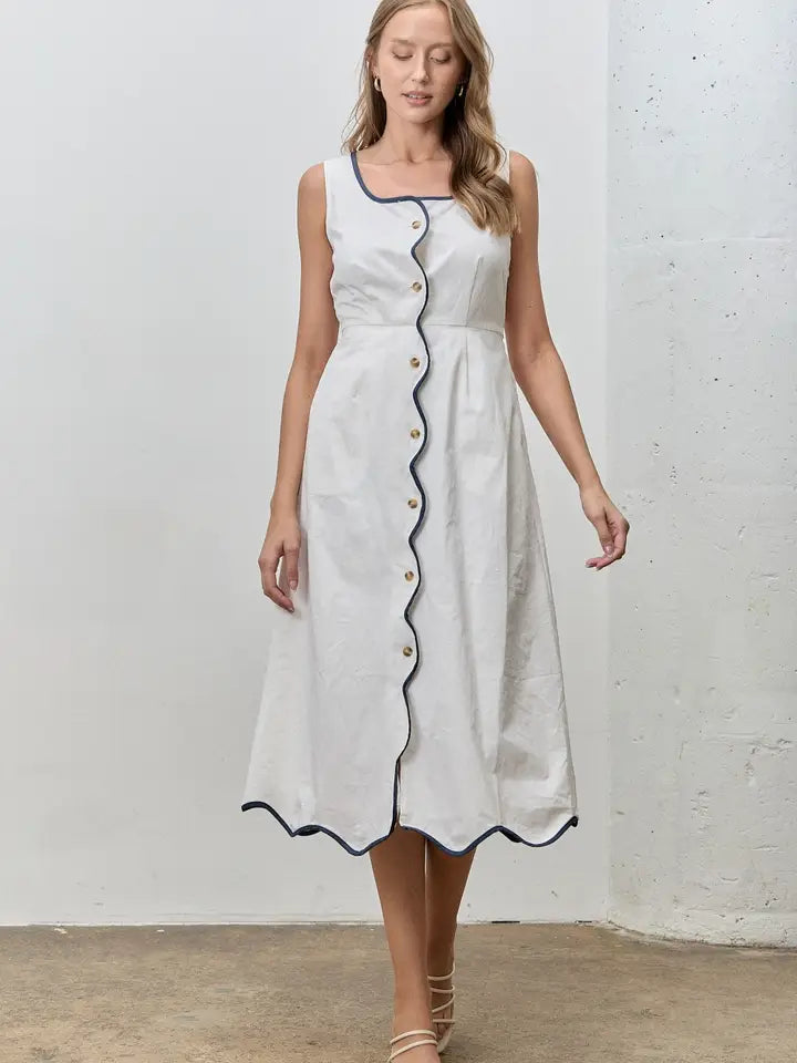 Contrast Trim Button Up Midi Dress